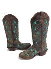 Texas Boot Ranch Women’s Rustic Brown Leather Turquoise Inlay Embroidery 6.5