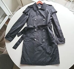 Alice & Blue Black Hooded Trench Coat Rain Coat Double Breasted Small