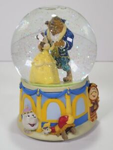 Vintage 90s 1991 Disney Beauty and the Beast Enesco Snow Globe Glitter Music Box