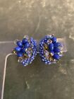 Miriam Haskell Very Rare Vintage Clip on Earrings Blue crystal blue seed beads