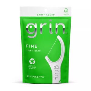 75ct Grin Oral Care Fine Flosspyx Floss Picks for Clean Teeth - Minty