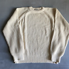 LL Bean Sweater Mens Large Ivory Knit Vintage Made USA crew neck preppy outdoor