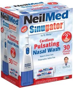 NeilMed Sinugator Cordless Pulsating Nasal Wash 30 Count (Pack of 1), Blue