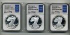 2021 W, S, W American Silver Eagle T1 & T2 NGC PF70 With Moy Signed 3 coin set