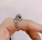 Antique Style Silver 3D Tiger Adjustable Ring