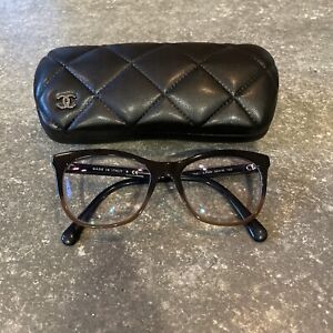 Chanel Eyeglasses Frames 3341 c.1556 Black Brown Cat Eye Full Rim 52-16-140 Case
