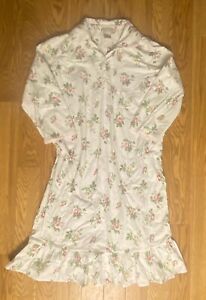 Laura Ashley Vintage Size XL White Floral L/S Cotton Full Length Nightgown