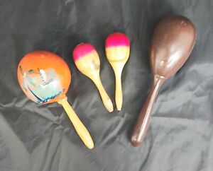 Vintage Lot of 4 Hand Painted Gourd & Rythm Band Inc Maracas Shaker Music