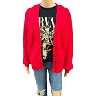 Vintage Karen Scott Mohair Cardigan Womens S Red Chunky Knit Sweater 90s Grunge