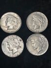4 Peace dollars rare dates 23 24 22D 26S shiny coins US 90% silver