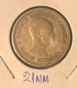 1958 Ghana 1 Shilling Copper Nickel Coin-21MM-Dr.Kwame Nkrumah-KM#5