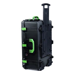 Black & Lime Green  Pelican 1650 case. With foam & wheels.  Push button latches