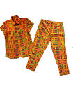 Kente print African patterned outfit - pants + shirt- Custom - Womens size 6-8