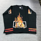 Hood By Air Shirt Mens Medium Ablaze Box Logo Flames Fire Tee Long Sleeve HBA