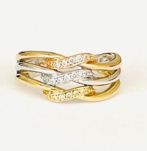 18K Multi-Tone White Yellow & Rose Gold Natural White Canary Diamond Wide Ring