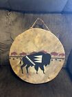 Native American Rawhide Drum With Painted Buffalo Vintage