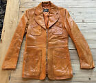 Eros Leathers Sz 38 Cognac Brown Leather Coat Jacket Blazer Lined Full Zip Vtg