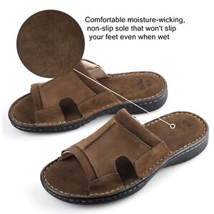 Mens Leather Slide Sandals Comfortable Lightweight Summer Casual Beach Slides