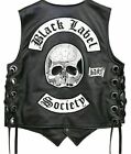 Zakk Wylde Black Label Society Biker Genuine Leather Vest Jacket BLS Patches