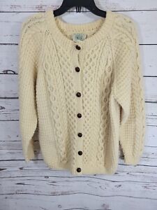 Vintage Blarney Cream 100% Wool Cable Knit Cardigan Sweater Women's 40