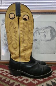 Mens Vintage Yellow Top Leather Tall Buckaroo Rodeo Western Cowboy Boots 8.5 EW