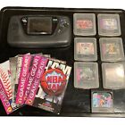 Sega Game Gear Console Lot Black Handheld w/ 7 Games And Manuals Turns On