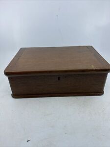 Small Antique 1800’s Oak Hinge Box With Lock NO KEY