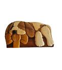 New ListingCarver Dan's Hand Carved Wood Puppy Puzzle Box, Tri-toned With Lined Interior