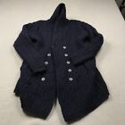 VINTAGE Aran Crafts Sweater Womens Medium Blue 100% Merino Wool Irish Cardigan