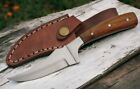 FIXED-BLADE HUNTING KNIFE | Silver Blade Brown Wood Handle Sharp Finger Skinner