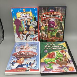 Children’s Christmas Animated Dvd Lot Of 4 DVDs Barney, Grinch, Rudolph
