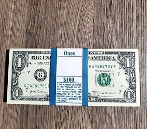 100 ONE DOLLAR BILLS - $1 UNCIRCULATED SEQUENTIAL BEP Strap 2017A