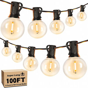 100FT Outdoor String Lights Patio Lights with 2Pack 50ft 26 Led G40 Shatterproof