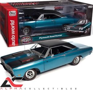 AUTOWORLD AMM1289 1:18 1969 PLYMOUTH ROADRUNNER (MCACN) Q5 TURQUOISE BLUE