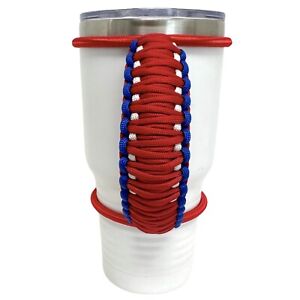 30oz Long Stretchable Paracord Tumbler Handle, Red White Blue, Fits Epoxy Cups