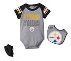 Pittsburgh Steelers Football 3 Pc Infant Baby Creeper Bib Booties Set Outerstuff