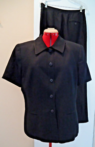 Black Alfani Linen Rayon SS Trouser Pantsuit-Size 16 Jacket-Size 14 Pants