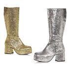 Silver Glitter KISS 70s Tribute Rock Band Gene Simmons Platform Costume Boots