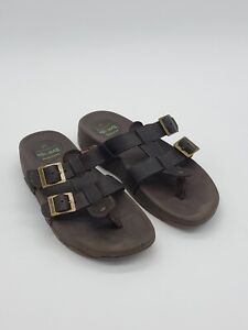 Skechers Tone Ups Slip On Strappy Thong Buckle Sandals Brown Leather Size 10