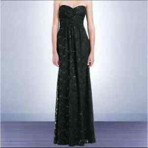 Bill Levkoff black lace seqiun strapless maxi bridesmaid dress