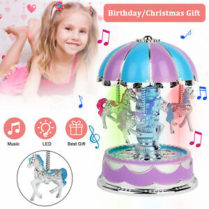 Toys for Girls Carousel Music Box Merry-Go-Round Birthday Kids Babys LED Lights