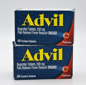 Lot Of TWO Advil Ibuprofen Tablets 200 mg Pain Reliever Fever Reducer 50 Ct Ea