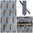 Les Impromptus Paris Tie Mens Gray Geometric Diamond Silk Long Necktie Vintage