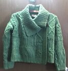 Carraigdonn Hunter Green Cropped Cardigan 100% Irish Wool Cable Knit Size Small