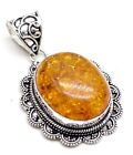 925 Sterling Silver Baltic Amber Gemstone Jewelry Vintage Pendant Size-2