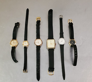 Black Leather Watch Lot Of 6: Seiko, Croton, Pulsar, Bulova, Timex, Q&Q