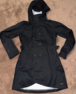REI Black Trench Rain Coat Black Windbreaker Removable Hood  E1 Elements Small