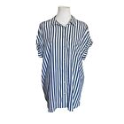 Jane and Delancy Anthropologie Top Stripe White Blue Button Up Size Extra Large