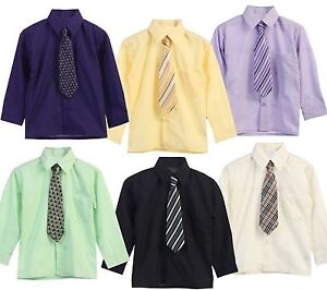 Boys Dress Shirt Long Sleeve Tie 15 Colors Solid Size 5-20 Big Boy New With Tags