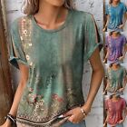 Women Boho Floral T-Shirt Tops Short Sleeve Casual Loose Tee Blouse Plus Size